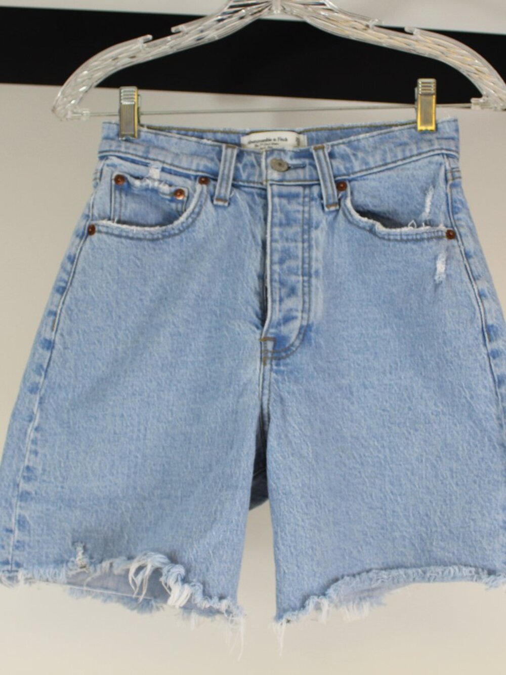 Abercrombie 7” Dad Shorts 25 High Rise Distressed Denim Button Fly